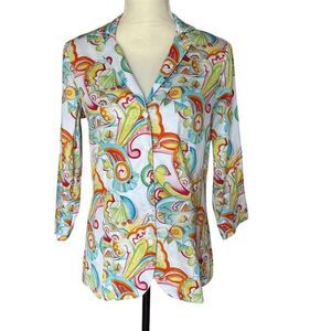 Leggiadro Women's Cotton Paisley Blouse Size 6 Multicolor 3/4 Sleeve Colorful
